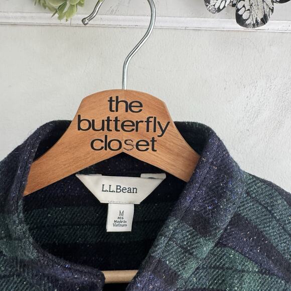 Women’s LL Bean Green Blue Tartan Snap Down Work/chore Coat M Wool Blend qq45 - Picture 5 of 5